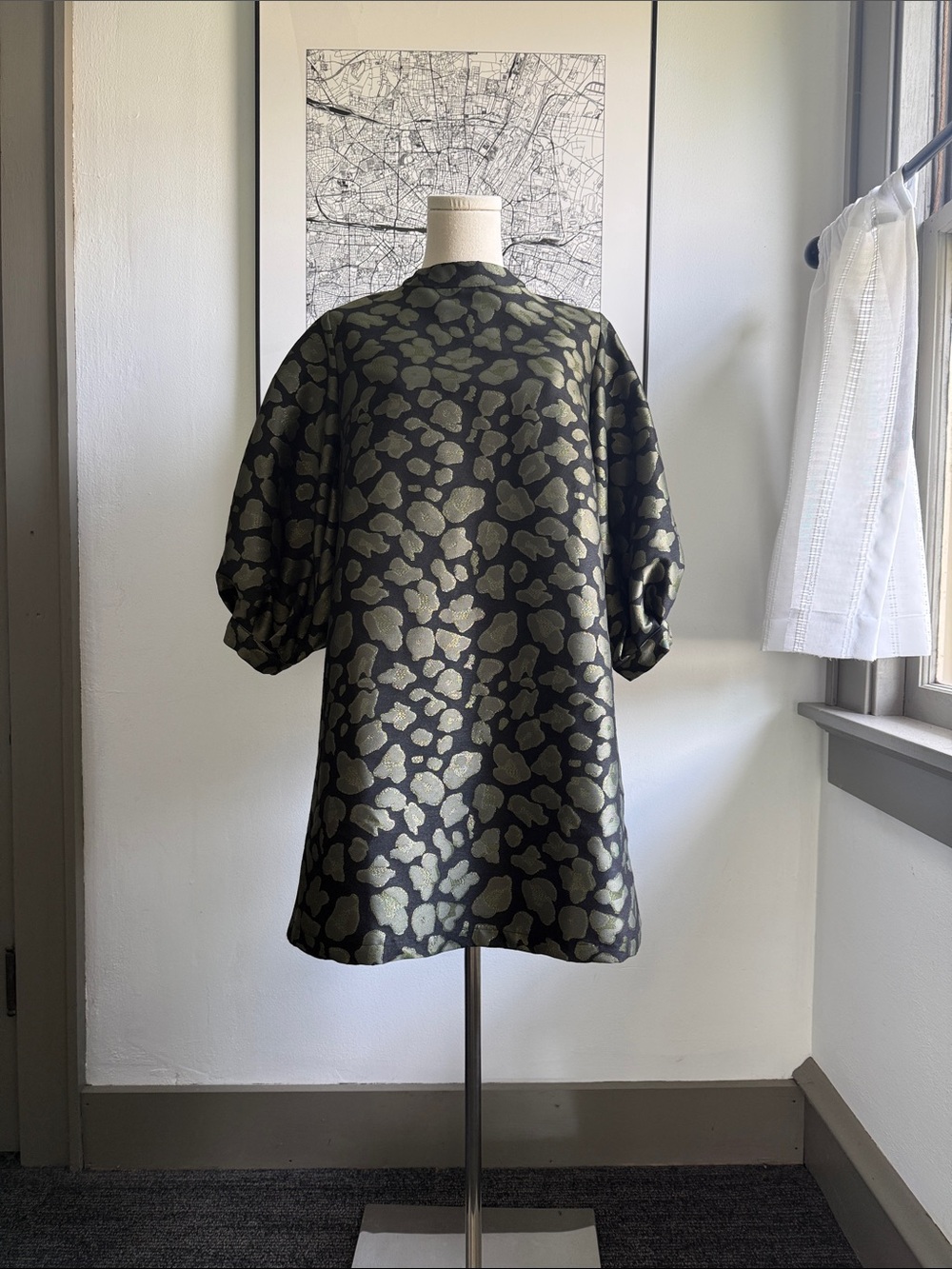 Topshop Olive Green Metallic Animal-Print Dress